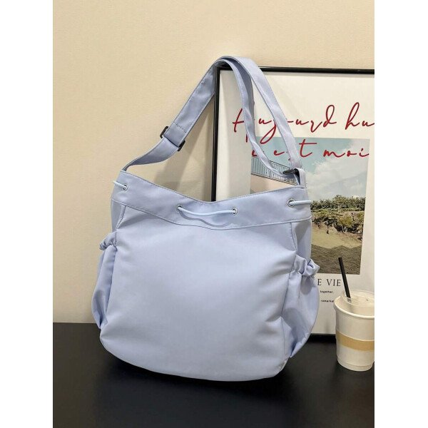 Bolsa de lona grande con decoración de estrella de 5 puntas sólida de nailon de nueva llegada para primavera/verano. Bolso de hombro y bandolera para mujeres, estudiantes y universitarias. Bolsa escolar, bolso escolar, bolsa de libros, impermeable, ligera, plegable, clásica y casual, adecuada para adolescentes, mujeres y estudiantes universitarias, perfecta para volver al colegio, primer día de clases, conciertos - Imagen 47