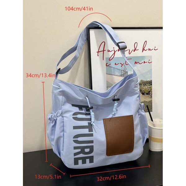 Bolsa de lona grande con decoración de estrella de 5 puntas sólida de nailon de nueva llegada para primavera/verano. Bolso de hombro y bandolera para mujeres, estudiantes y universitarias. Bolsa escolar, bolso escolar, bolsa de libros, impermeable, ligera, plegable, clásica y casual, adecuada para adolescentes, mujeres y estudiantes universitarias, perfecta para volver al colegio, primer día de clases, conciertos - Imagen 49