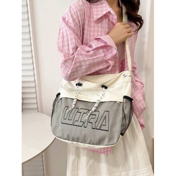 Bolsa de lona grande con decoración de estrella de 5 puntas sólida de nailon de nueva llegada para primavera/verano. Bolso de hombro y bandolera para mujeres, estudiantes y universitarias. Bolsa escolar, bolso escolar, bolsa de libros, impermeable, ligera, plegable, clásica y casual, adecuada para adolescentes, mujeres y estudiantes universitarias, perfecta para volver al colegio, primer día de clases, conciertos - Imagen 52