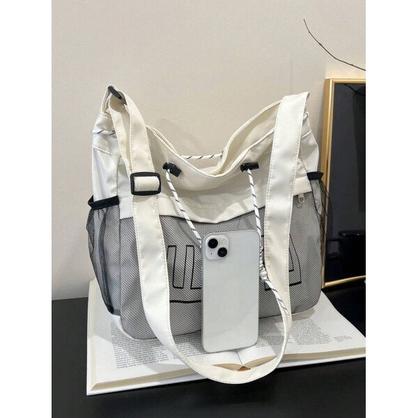 Bolsa de lona grande con decoración de estrella de 5 puntas sólida de nailon de nueva llegada para primavera/verano. Bolso de hombro y bandolera para mujeres, estudiantes y universitarias. Bolsa escolar, bolso escolar, bolsa de libros, impermeable, ligera, plegable, clásica y casual, adecuada para adolescentes, mujeres y estudiantes universitarias, perfecta para volver al colegio, primer día de clases, conciertos - Imagen 53