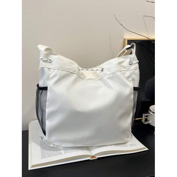 Bolsa de lona grande con decoración de estrella de 5 puntas sólida de nailon de nueva llegada para primavera/verano. Bolso de hombro y bandolera para mujeres, estudiantes y universitarias. Bolsa escolar, bolso escolar, bolsa de libros, impermeable, ligera, plegable, clásica y casual, adecuada para adolescentes, mujeres y estudiantes universitarias, perfecta para volver al colegio, primer día de clases, conciertos - Imagen 54