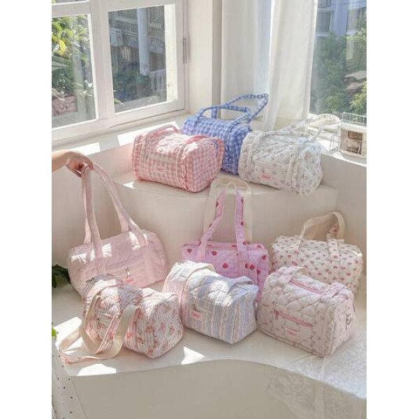 Bolso de viaje con estampado floral y lazo con volantes, bolso de viaje para niñas, bolso de fin de semana para niñas, bolso de hombro para mujer, bolso de yoga, bolso deportivo, bolso de fin de semana para niñas, bolso de lona acolchado con cremallera adecuado para damas y niñas, regalo para el Día de San Valentín, bolso de regalo de Año Nuevo, accesorios escolares, artículos escolares, artículos de viaje, vacaciones, bolso de lona, equipaje, bolso de viaje para mujeres