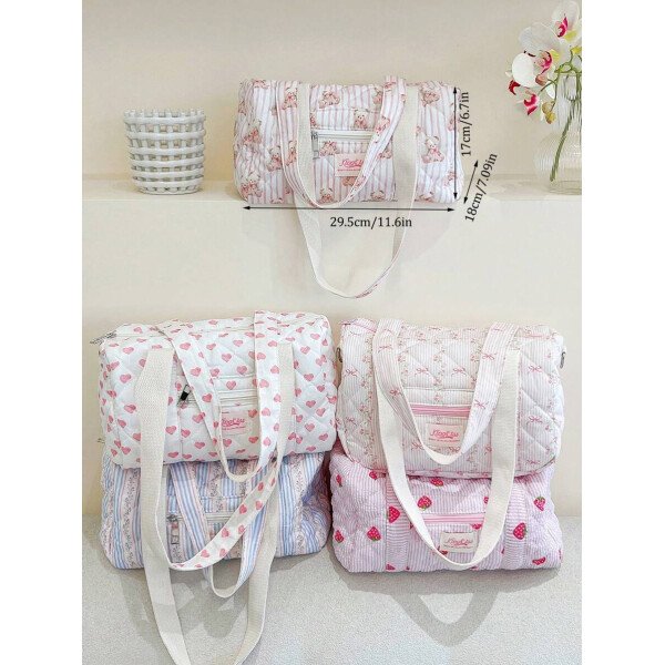Bolso de viaje con estampado floral y lazo con volantes, bolso de viaje para niñas, bolso de fin de semana para niñas, bolso de hombro para mujer, bolso de yoga, bolso deportivo, bolso de fin de semana para niñas, bolso de lona acolchado con cremallera adecuado para damas y niñas, regalo para el Día de San Valentín, bolso de regalo de Año Nuevo, accesorios escolares, artículos escolares, artículos de viaje, vacaciones, bolso de lona, equipaje, bolso de viaje para mujeres - Imagen 9