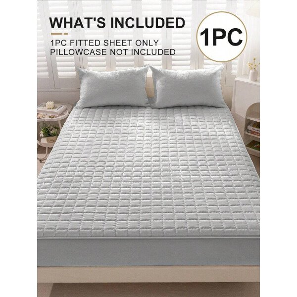 Sábana bajera impermeable, funda de colchón hipoalergénica, suave y cómoda para dormitorio, para todas las estaciones, sábana bajera ajustable de 30 cm de profundidad, transpirable, acolchada, con diseño de celosía cuadrada, para todas las tallas Queen, King y Twin, funda protectora de colchón de color liso, antipolvo, cómoda y lavable a máquina. - Imagen 3