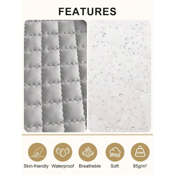 Sábana bajera impermeable, funda de colchón hipoalergénica, suave y cómoda para dormitorio, para todas las estaciones, sábana bajera ajustable de 30 cm de profundidad, transpirable, acolchada, con diseño de celosía cuadrada, para todas las tallas Queen, King y Twin, funda protectora de colchón de color liso, antipolvo, cómoda y lavable a máquina. - Imagen 6