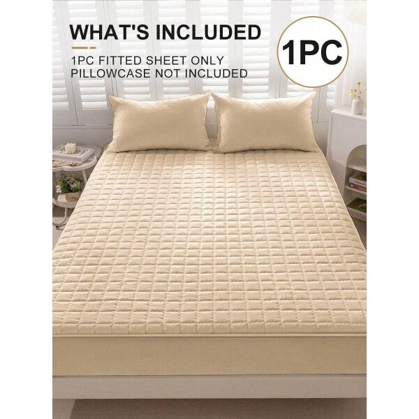 Sábana bajera impermeable, funda de colchón hipoalergénica, suave y cómoda para dormitorio, para todas las estaciones, sábana bajera ajustable de 30 cm de profundidad, transpirable, acolchada, con diseño de celosía cuadrada, para todas las tallas Queen, King y Twin, funda protectora de colchón de color liso, antipolvo, cómoda y lavable a máquina. - Imagen 11