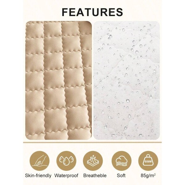 Sábana bajera impermeable, funda de colchón hipoalergénica, suave y cómoda para dormitorio, para todas las estaciones, sábana bajera ajustable de 30 cm de profundidad, transpirable, acolchada, con diseño de celosía cuadrada, para todas las tallas Queen, King y Twin, funda protectora de colchón de color liso, antipolvo, cómoda y lavable a máquina. - Imagen 14