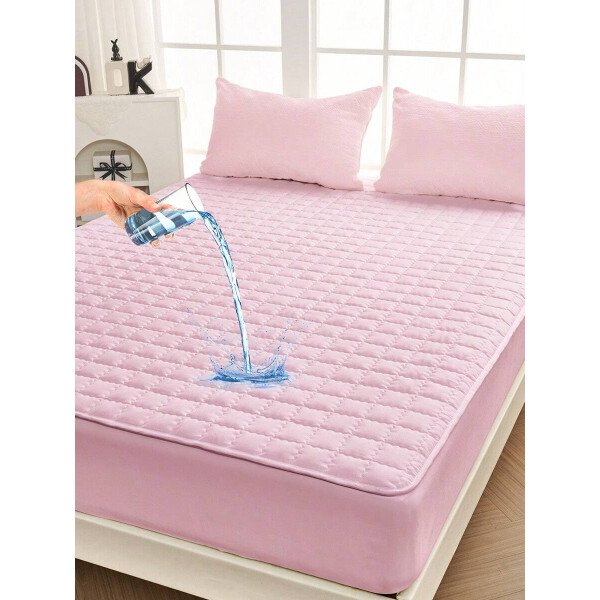 Sábana bajera impermeable, funda de colchón hipoalergénica, suave y cómoda para dormitorio, para todas las estaciones, sábana bajera ajustable de 30 cm de profundidad, transpirable, acolchada, con diseño de celosía cuadrada, para todas las tallas Queen, King y Twin, funda protectora de colchón de color liso, antipolvo, cómoda y lavable a máquina. - Imagen 18