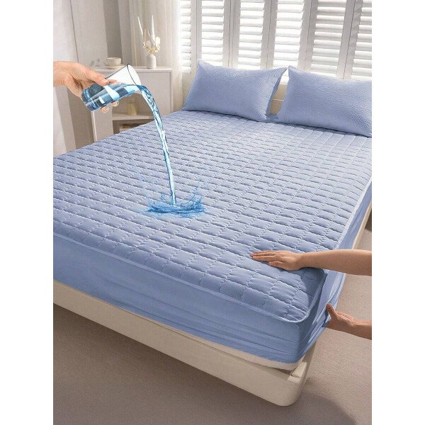 Sábana bajera impermeable, funda de colchón hipoalergénica, suave y cómoda para dormitorio, para todas las estaciones, sábana bajera ajustable de 30 cm de profundidad, transpirable, acolchada, con diseño de celosía cuadrada, para todas las tallas Queen, King y Twin, funda protectora de colchón de color liso, antipolvo, cómoda y lavable a máquina. - Imagen 26