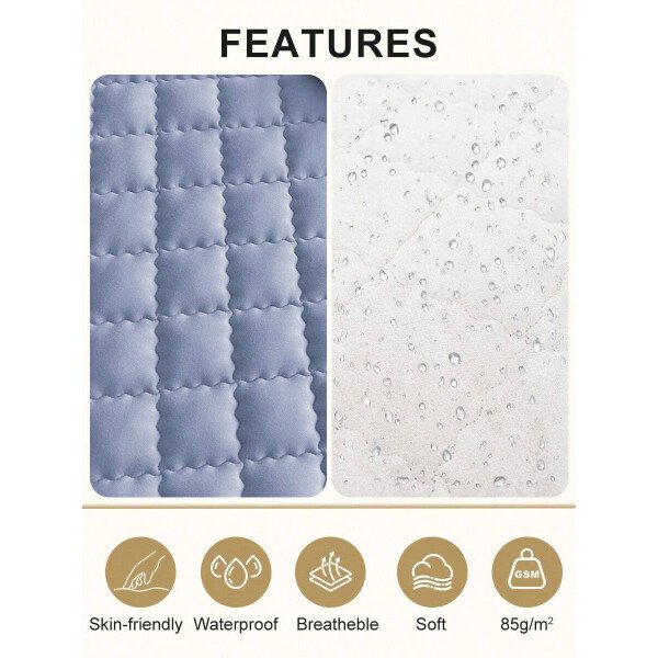 Sábana bajera impermeable, funda de colchón hipoalergénica, suave y cómoda para dormitorio, para todas las estaciones, sábana bajera ajustable de 30 cm de profundidad, transpirable, acolchada, con diseño de celosía cuadrada, para todas las tallas Queen, King y Twin, funda protectora de colchón de color liso, antipolvo, cómoda y lavable a máquina. - Imagen 30