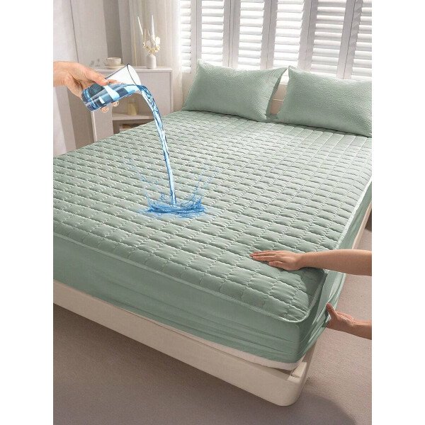 Sábana bajera impermeable, funda de colchón hipoalergénica, suave y cómoda para dormitorio, para todas las estaciones, sábana bajera ajustable de 30 cm de profundidad, transpirable, acolchada, con diseño de celosía cuadrada, para todas las tallas Queen, King y Twin, funda protectora de colchón de color liso, antipolvo, cómoda y lavable a máquina. - Imagen 34