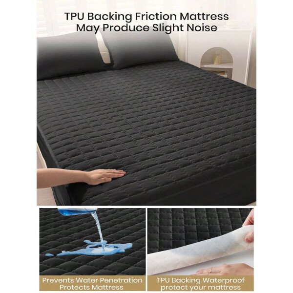 Sábana bajera impermeable, funda de colchón hipoalergénica, suave y cómoda para dormitorio, para todas las estaciones, sábana bajera ajustable de 30 cm de profundidad, transpirable, acolchada, con diseño de celosía cuadrada, para todas las tallas Queen, King y Twin, funda protectora de colchón de color liso, antipolvo, cómoda y lavable a máquina. - Imagen 48