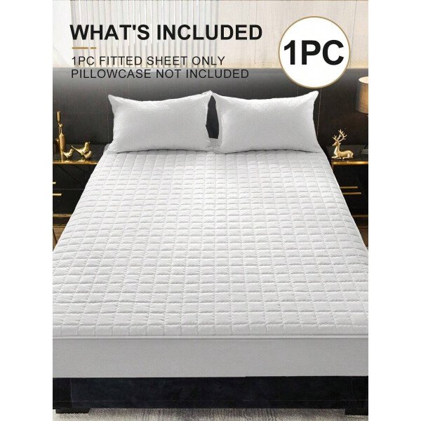 Sábana bajera impermeable, funda de colchón hipoalergénica, suave y cómoda para dormitorio, para todas las estaciones, sábana bajera ajustable de 30 cm de profundidad, transpirable, acolchada, con diseño de celosía cuadrada, para todas las tallas Queen, King y Twin, funda protectora de colchón de color liso, antipolvo, cómoda y lavable a máquina. - Imagen 51
