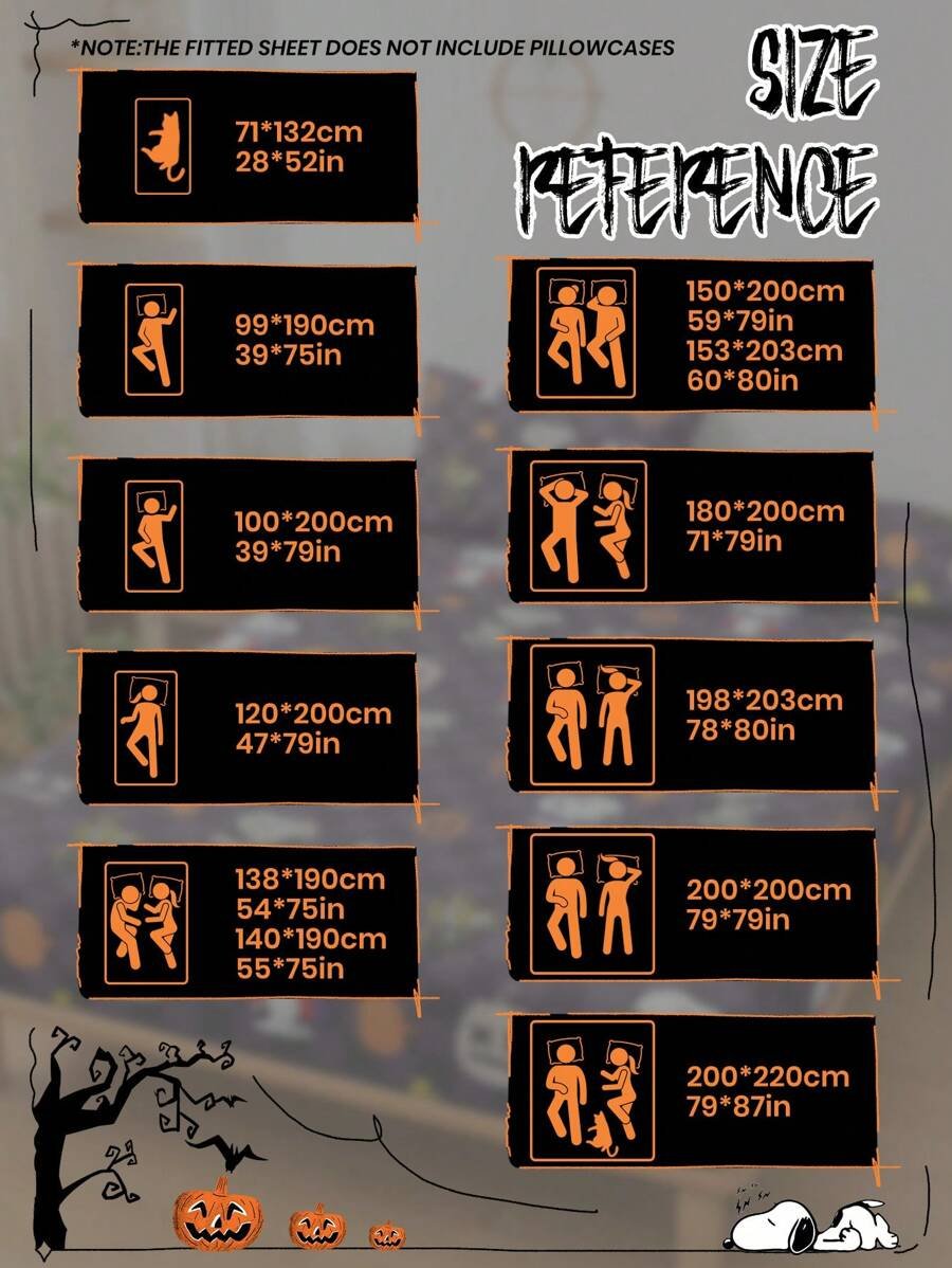 Sábana ajustada con diseño de Snoopy de Halloween, funda de colchón con estampado de calabaza y fantasma de dibujos animados, diseño de calabaza espeluznante, cómoda y amigable con la piel, antideslizante, de bolsillo profundo, resistente al polvo, antipilling, para todas las estaciones, lavable a máquina, se ajusta a tamaños de cama individual/doble/queen/king, decoración de otoño, decoración de Halloween, regalo listo para el truco o , decoración del hogar espeluznante - Imagen 11