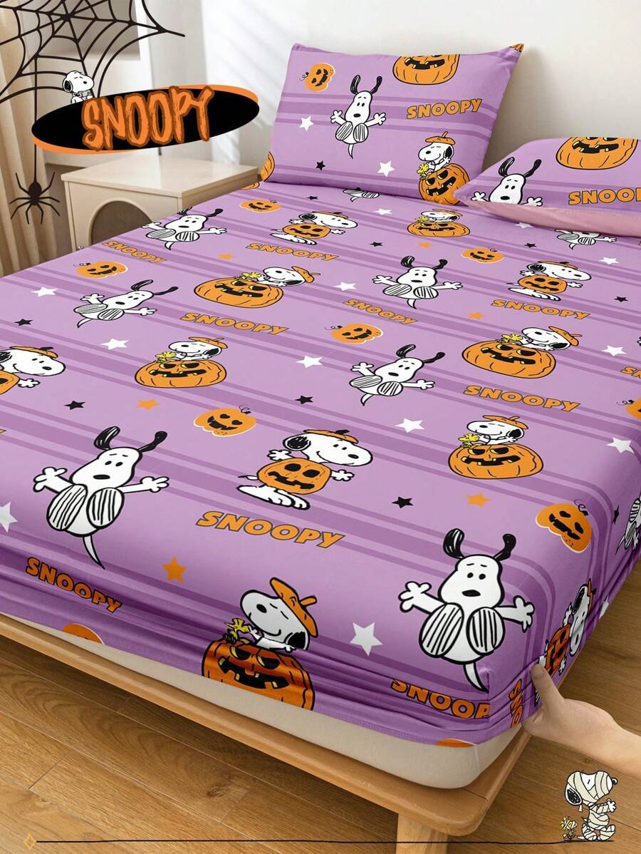 Sábana ajustada con diseño de Snoopy de Halloween, funda de colchón con estampado de calabaza y fantasma de dibujos animados, diseño de calabaza espeluznante, cómoda y amigable con la piel, antideslizante, de bolsillo profundo, resistente al polvo, antipilling, para todas las estaciones, lavable a máquina, se ajusta a tamaños de cama individual/doble/queen/king, decoración de otoño, decoración de Halloween, regalo listo para el truco o , decoración del hogar espeluznante - Imagen 16