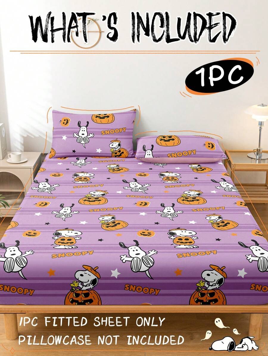 Sábana ajustada con diseño de Snoopy de Halloween, funda de colchón con estampado de calabaza y fantasma de dibujos animados, diseño de calabaza espeluznante, cómoda y amigable con la piel, antideslizante, de bolsillo profundo, resistente al polvo, antipilling, para todas las estaciones, lavable a máquina, se ajusta a tamaños de cama individual/doble/queen/king, decoración de otoño, decoración de Halloween, regalo listo para el truco o , decoración del hogar espeluznante - Imagen 17