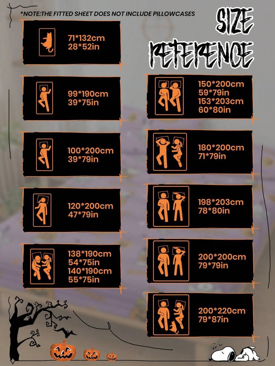Sábana ajustada con diseño de Snoopy de Halloween, funda de colchón con estampado de calabaza y fantasma de dibujos animados, diseño de calabaza espeluznante, cómoda y amigable con la piel, antideslizante, de bolsillo profundo, resistente al polvo, antipilling, para todas las estaciones, lavable a máquina, se ajusta a tamaños de cama individual/doble/queen/king, decoración de otoño, decoración de Halloween, regalo listo para el truco o , decoración del hogar espeluznante - Imagen 18