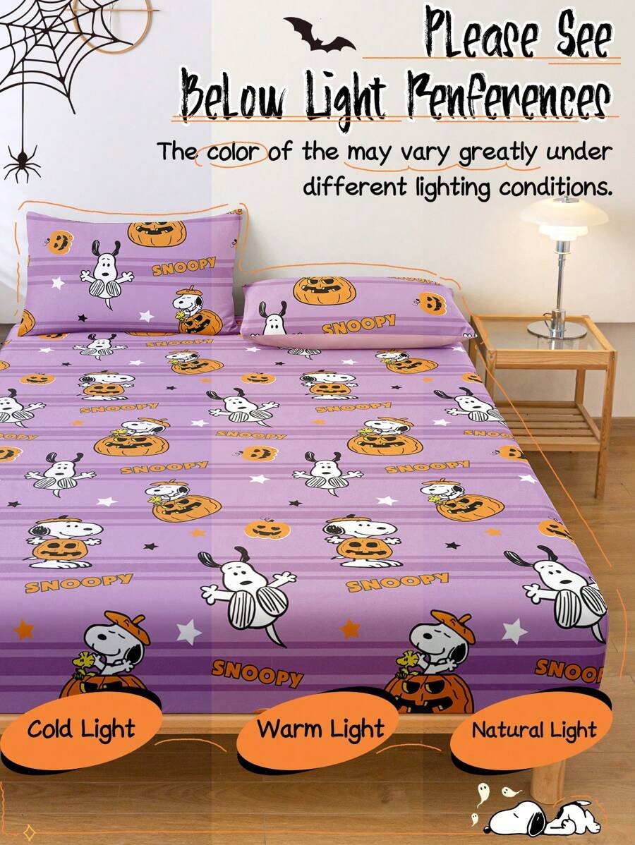 Sábana ajustada con diseño de Snoopy de Halloween, funda de colchón con estampado de calabaza y fantasma de dibujos animados, diseño de calabaza espeluznante, cómoda y amigable con la piel, antideslizante, de bolsillo profundo, resistente al polvo, antipilling, para todas las estaciones, lavable a máquina, se ajusta a tamaños de cama individual/doble/queen/king, decoración de otoño, decoración de Halloween, regalo listo para el truco o , decoración del hogar espeluznante - Imagen 22