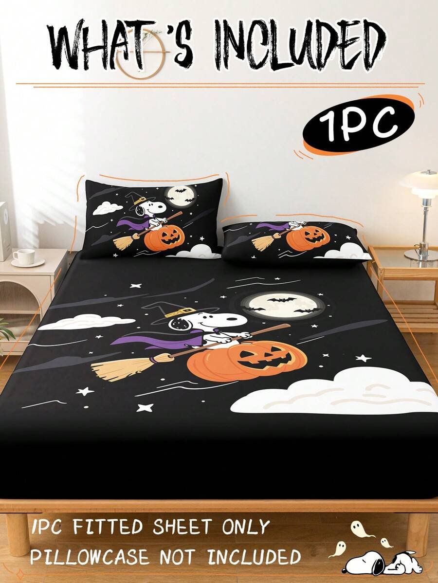 Sábana ajustada con diseño de Snoopy de Halloween, funda de colchón con estampado de calabaza y fantasma de dibujos animados, diseño de calabaza espeluznante, cómoda y amigable con la piel, antideslizante, de bolsillo profundo, resistente al polvo, antipilling, para todas las estaciones, lavable a máquina, se ajusta a tamaños de cama individual/doble/queen/king, decoración de otoño, decoración de Halloween, regalo listo para el truco o , decoración del hogar espeluznante - Imagen 24