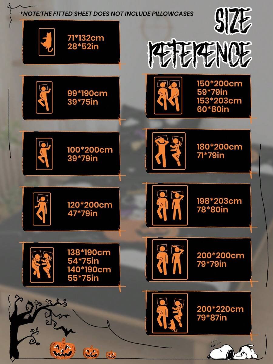 Sábana ajustada con diseño de Snoopy de Halloween, funda de colchón con estampado de calabaza y fantasma de dibujos animados, diseño de calabaza espeluznante, cómoda y amigable con la piel, antideslizante, de bolsillo profundo, resistente al polvo, antipilling, para todas las estaciones, lavable a máquina, se ajusta a tamaños de cama individual/doble/queen/king, decoración de otoño, decoración de Halloween, regalo listo para el truco o , decoración del hogar espeluznante - Imagen 25