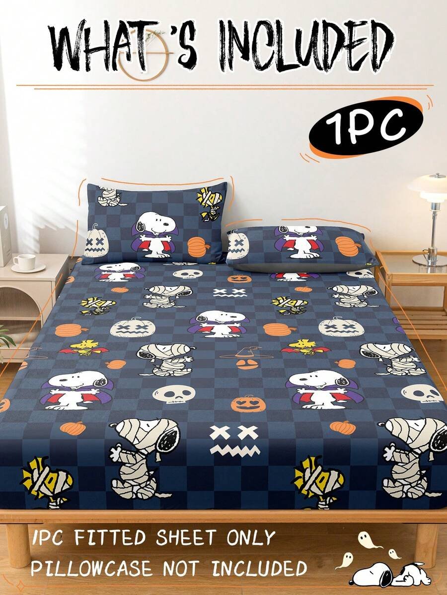 Sábana ajustada con diseño de Snoopy de Halloween, funda de colchón con estampado de calabaza y fantasma de dibujos animados, diseño de calabaza espeluznante, cómoda y amigable con la piel, antideslizante, de bolsillo profundo, resistente al polvo, antipilling, para todas las estaciones, lavable a máquina, se ajusta a tamaños de cama individual/doble/queen/king, decoración de otoño, decoración de Halloween, regalo listo para el truco o , decoración del hogar espeluznante - Imagen 31