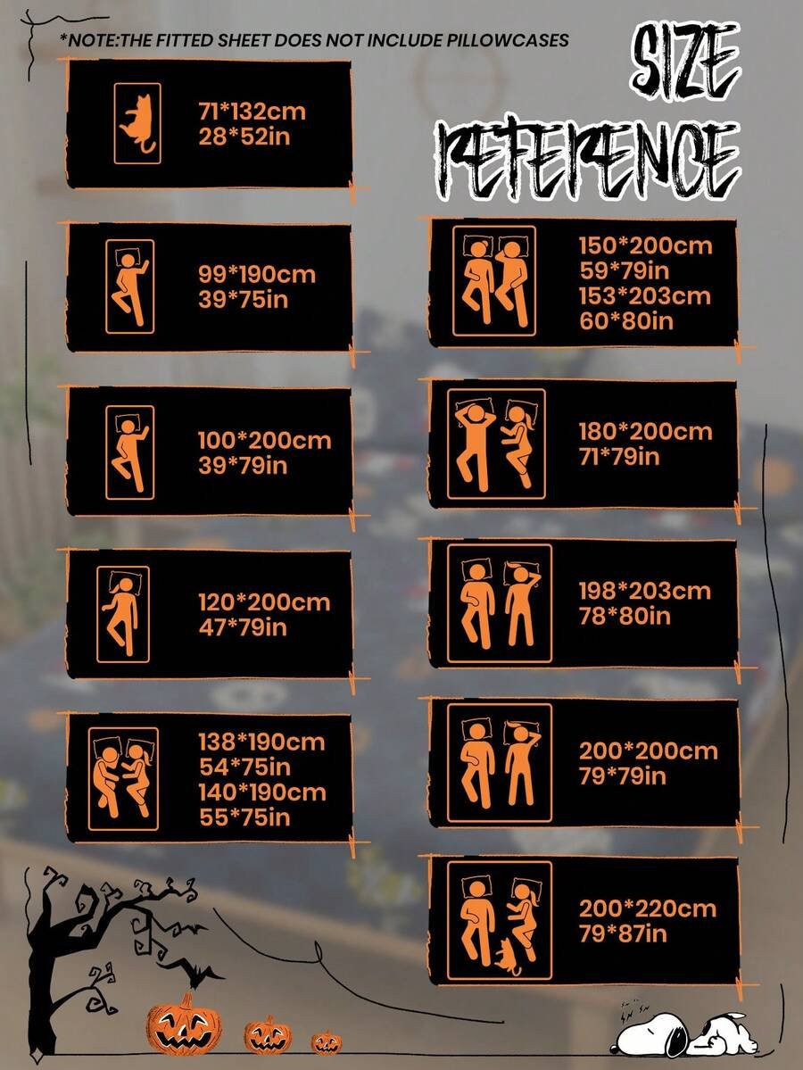 Sábana ajustada con diseño de Snoopy de Halloween, funda de colchón con estampado de calabaza y fantasma de dibujos animados, diseño de calabaza espeluznante, cómoda y amigable con la piel, antideslizante, de bolsillo profundo, resistente al polvo, antipilling, para todas las estaciones, lavable a máquina, se ajusta a tamaños de cama individual/doble/queen/king, decoración de otoño, decoración de Halloween, regalo listo para el truco o , decoración del hogar espeluznante - Imagen 32