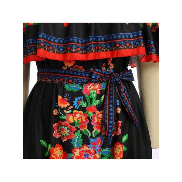 Vestido mexicano de mujer de verano con estampado floral, uso tradicional con hombros descubiertos, para playa, fiesta y vacaciones, vestido largo y maxifalda - Imagen 6