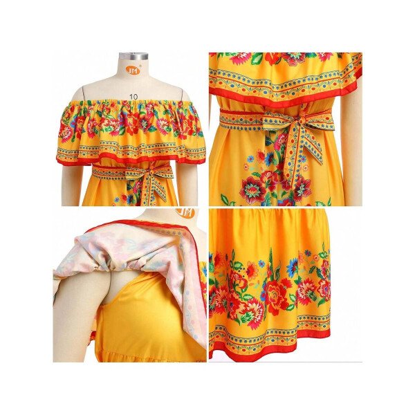 Vestido mexicano de mujer de verano con estampado floral, uso tradicional con hombros descubiertos, para playa, fiesta y vacaciones, vestido largo y maxifalda - Imagen 11