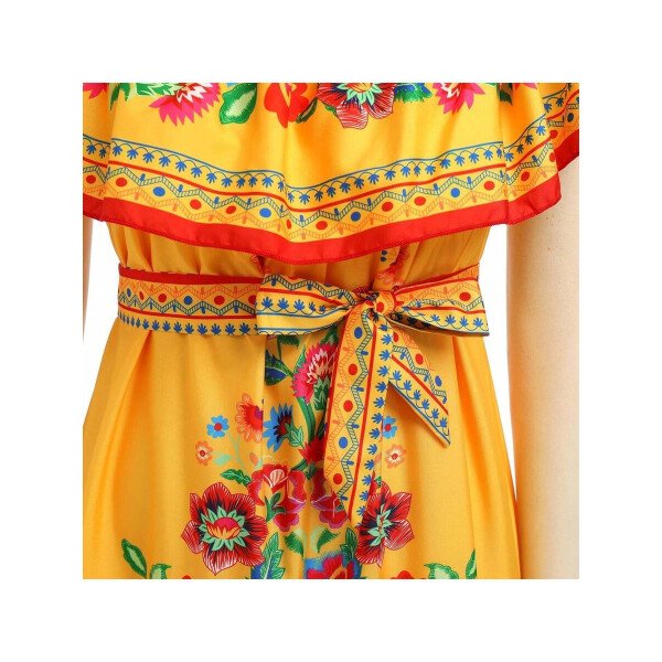 Vestido mexicano de mujer de verano con estampado floral, uso tradicional con hombros descubiertos, para playa, fiesta y vacaciones, vestido largo y maxifalda - Imagen 12