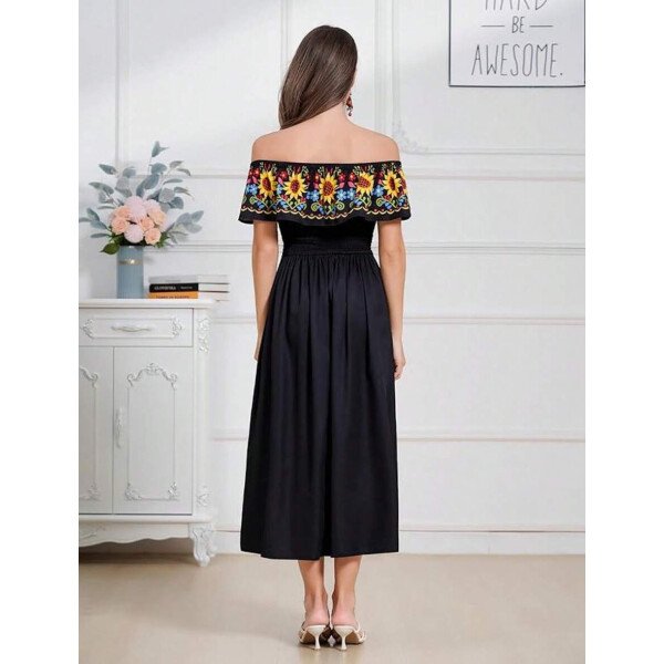 Vestido mexicano de mujer de verano con estampado floral, uso tradicional con hombros descubiertos, para playa, fiesta y vacaciones, vestido largo y maxifalda - Imagen 28