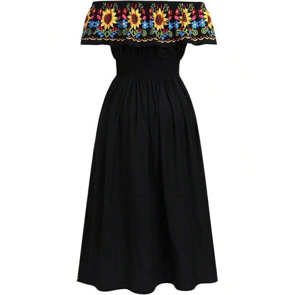 Vestido mexicano de mujer de verano con estampado floral, uso tradicional con hombros descubiertos, para playa, fiesta y vacaciones, vestido largo y maxifalda - Imagen 30