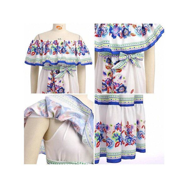 Vestido mexicano de mujer de verano con estampado floral, uso tradicional con hombros descubiertos, para playa, fiesta y vacaciones, vestido largo y maxifalda - Imagen 40