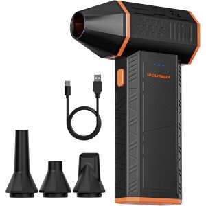 WOLFBOX MF50 - Plumero de aire comprimido superpotencia de 110000 RPM, mini soplador ajustable de 3 engranajes con carga rápida, soplador de polvo para computadora, teclado, casa, exterior y automóvil