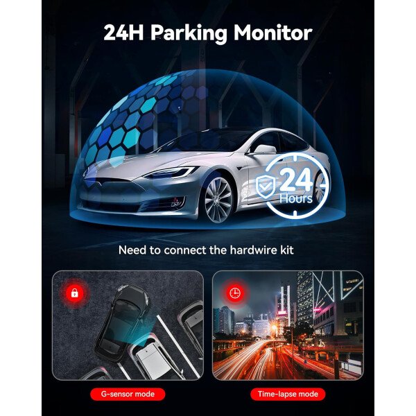 REDTIGER Cámara de tablero frontal trasera, cámara de tablero Full HD 4K/2.5K para automóviles, incluida tarjeta de 32 GB, GPS Wi-Fi integrado, pantalla IPS de 3.16 pulgadas, visión nocturna, ángulo - Imagen 6