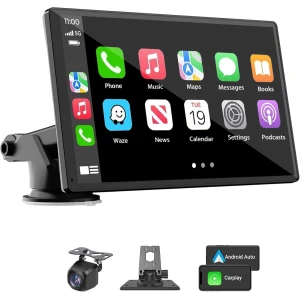 Estéreo inalámbrico portátil Carplay para automóvil, pantalla táctil HD de 7 pulgadas para automóvil con Apple CarPlay y Android Auto con cámara de respaldo/enlace de espejo/control de