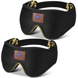 Paquete de 2 mascarillas 3D para dormir con auriculares Bluetooth, audífonos para dormir, máscara de ojos Bluetooth con gancho y bucle ajustables, altavoces estéreo ultrafinos perfectos para