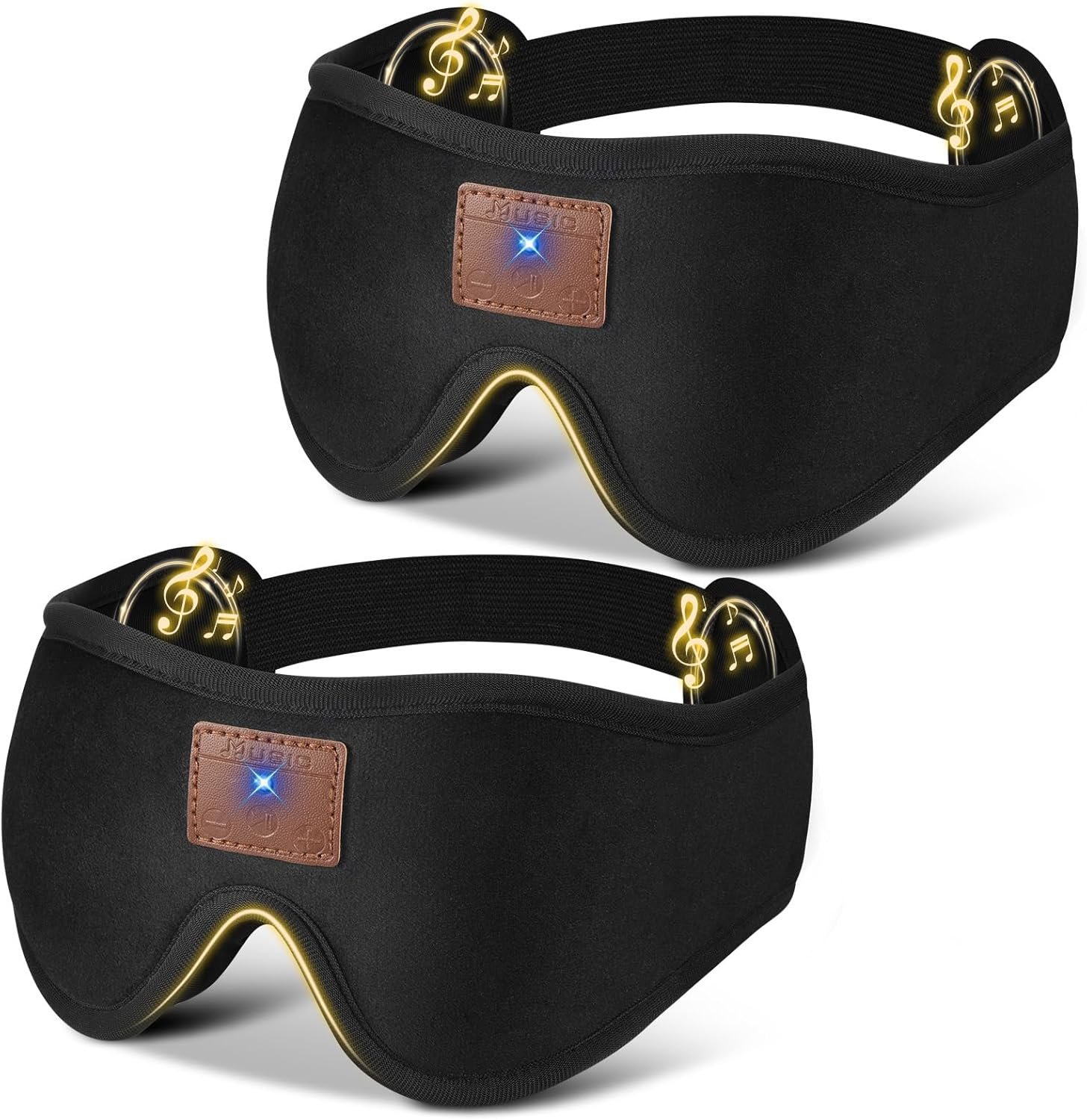 Paquete de 2 mascarillas 3D para dormir con auriculares Bluetooth, audífonos para dormir, máscara de ojos Bluetooth con gancho y bucle ajustables, altavoces estéreo ultrafinos perfectos para
