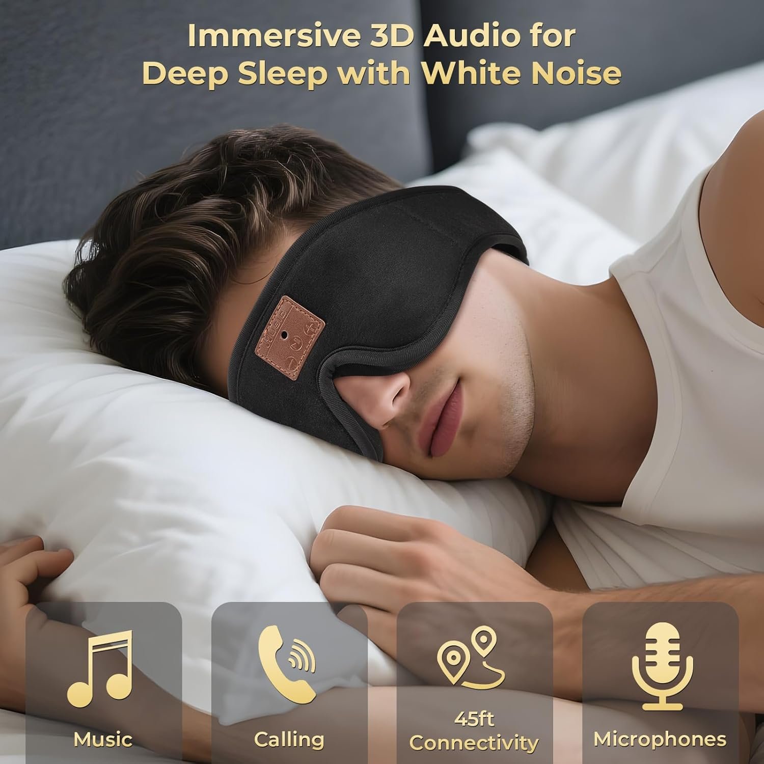 Paquete de 2 mascarillas 3D para dormir con auriculares Bluetooth, audífonos para dormir, máscara de ojos Bluetooth con gancho y bucle ajustables, altavoces estéreo ultrafinos perfectos para - Imagen 4