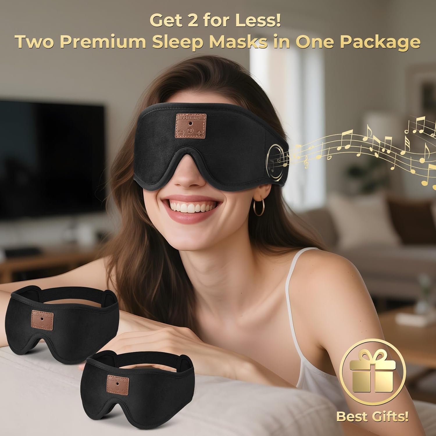 Paquete de 2 mascarillas 3D para dormir con auriculares Bluetooth, audífonos para dormir, máscara de ojos Bluetooth con gancho y bucle ajustables, altavoces estéreo ultrafinos perfectos para - Imagen 6