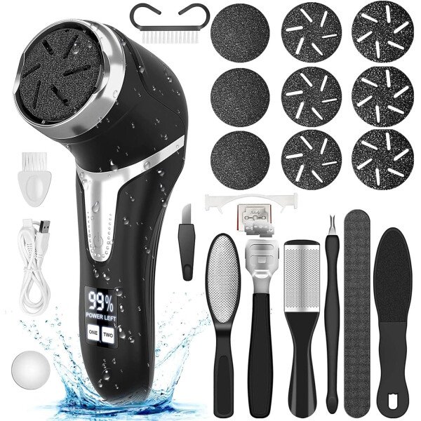 Removedor eléctrico de callos para pies (con aspiradora de caspa), kit de pedicura portátil para limas de pies, removedor de callos de pies, lima de pies impermeable recargable para el cuidado de los