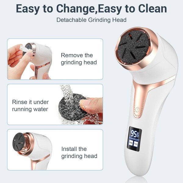 Removedor eléctrico de callos para pies (con aspiradora de caspa), kit de pedicura portátil para limas de pies, removedor de callos de pies, lima de pies impermeable recargable para el cuidado de los - Imagen 10