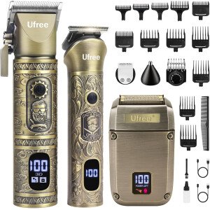 Ufree Cortadora de barba, maquinilla de afeitar eléctrica para hombre, cortadora de pelo para hombres, juego de cortadora de pelo inalámbrica y recortadora, kit de corte de pelo para hombres, regalos