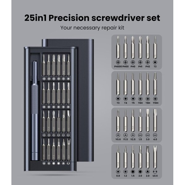 AXTH Juego de destornilladores de precisión pequeños 25 en 1, kit de herramientas de reparación magnética profesional para teléfono, computadora, reloj, laptop, Macbook, timbre de timbre de anillo, - Imagen 4