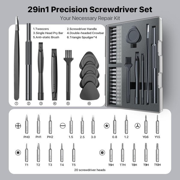 AXTH Juego de destornilladores de precisión pequeños 25 en 1, kit de herramientas de reparación magnética profesional para teléfono, computadora, reloj, laptop, Macbook, timbre de timbre de anillo, - Imagen 13