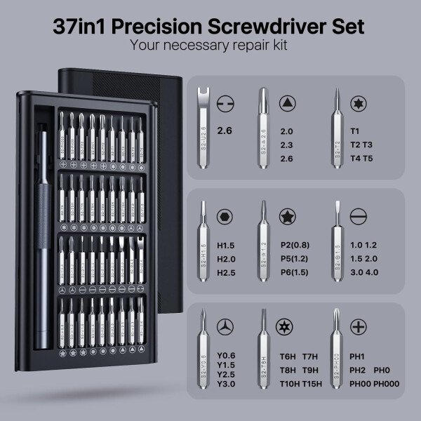 AXTH Juego de destornilladores de precisión pequeños 25 en 1, kit de herramientas de reparación magnética profesional para teléfono, computadora, reloj, laptop, Macbook, timbre de timbre de anillo, - Imagen 20