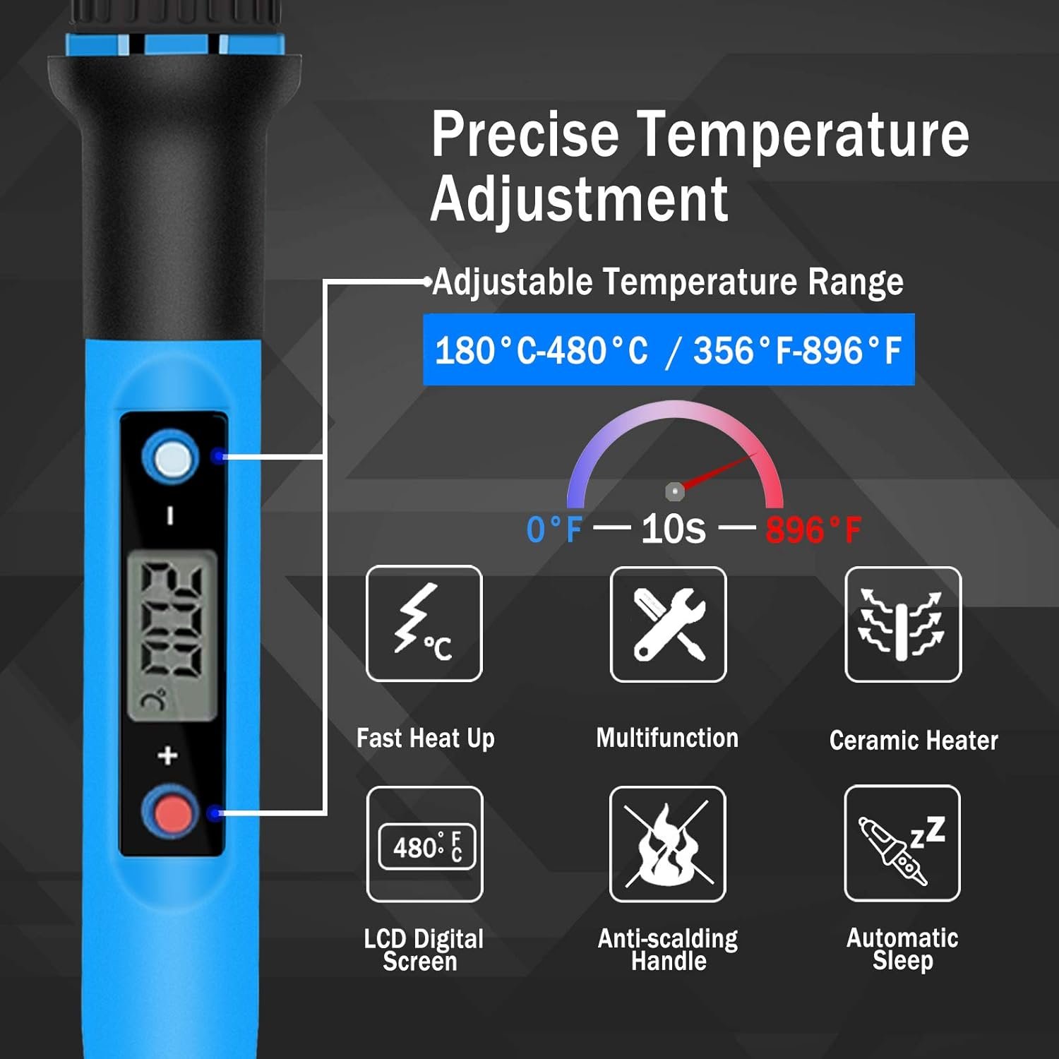 Kit de soldador, 80 W, 110 V, calentamiento rápido en 10 segundos, LCD, digital, temperatura ajustable, pistola de soldadura termostática, kit de soldadura para electrónica - Imagen 3