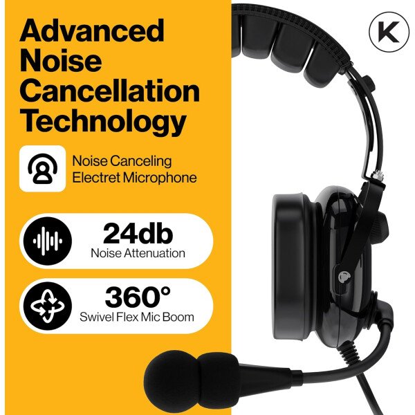 KA-1 - Auriculares de aviación general para pilotos, compatibilidad mono y estéreo, reducción pasiva de ruido, micrófono con cancelación de ruido, sellos de gel para los oídos, diadema - Imagen 2