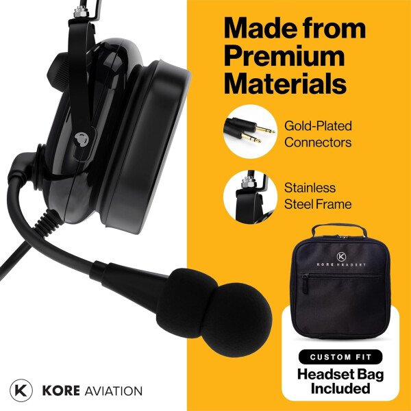 KA-1 - Auriculares de aviación general para pilotos, compatibilidad mono y estéreo, reducción pasiva de ruido, micrófono con cancelación de ruido, sellos de gel para los oídos, diadema - Imagen 7