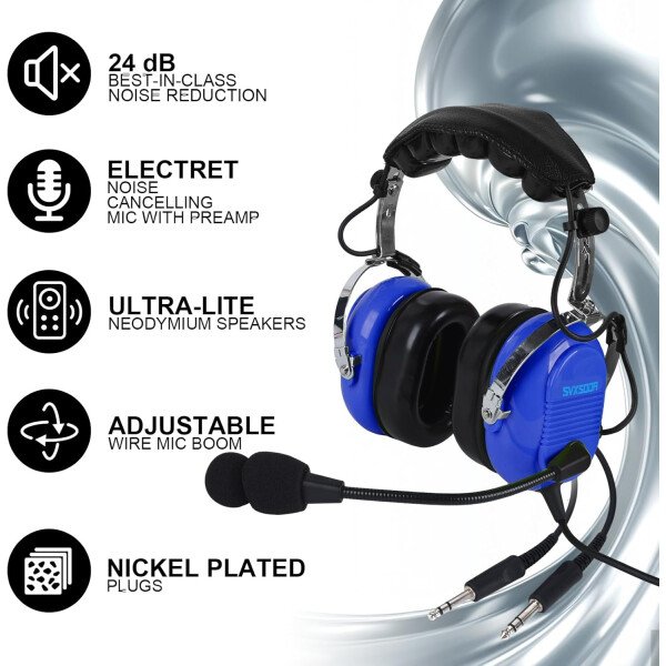 Audio estéreo mono, GA auriculares gemelos, 24 db PNR reducción de ruido auriculares de aviación con micrófono, para estudiantes pilotos PPL, pasajeros de vuelo, técnico de tripulación de - Imagen 2