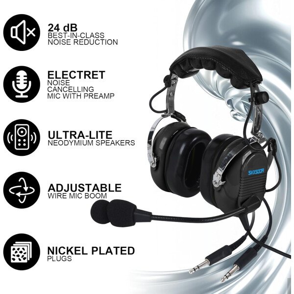 Audio estéreo mono, GA auriculares gemelos, 24 db PNR reducción de ruido auriculares de aviación con micrófono, para estudiantes pilotos PPL, pasajeros de vuelo, técnico de tripulación de - Imagen 14